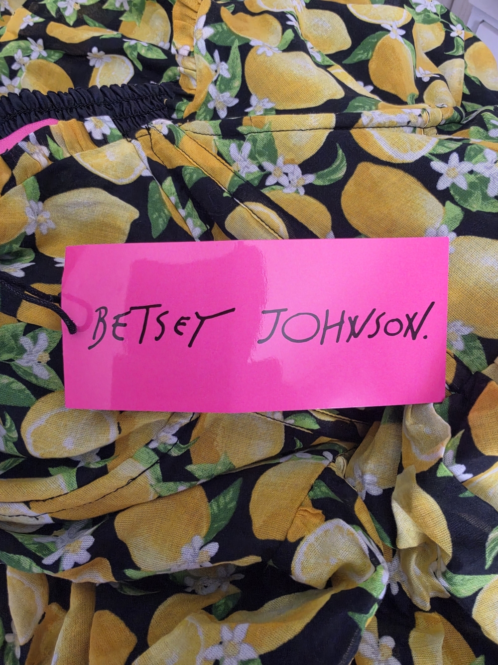 Betsey Johnson Black & Yellow Lemon-Print Tiered Maxi Dress Size 12 NWT - Picture 4 of 8